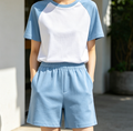 Ensemble short et tee-shirt raglan bleu ciel décontracté pour femme