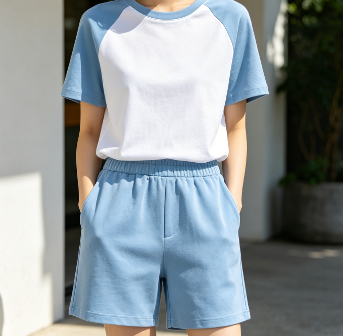 Ensemble short et tee-shirt raglan bleu ciel décontracté pour femme
